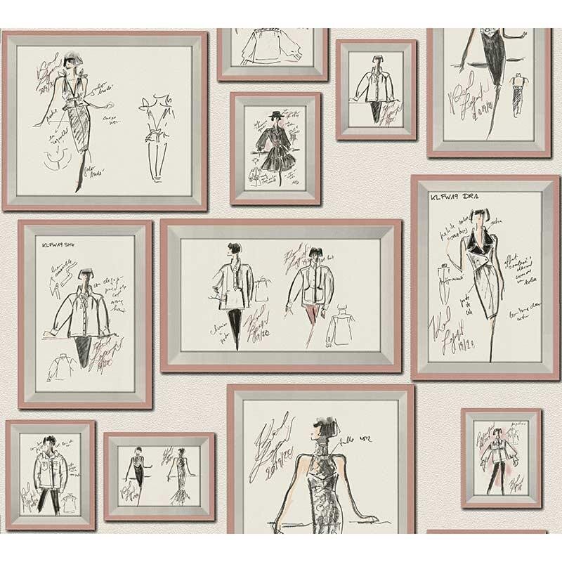 Tapete Grau, Silber, Rosa, Rose, Weiß Karl Lagerfeld Vliestapete (378464)