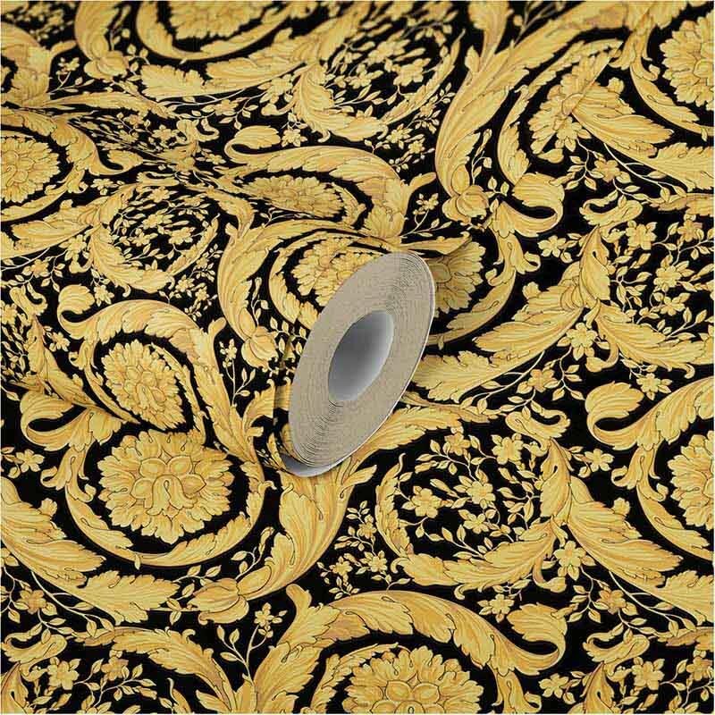 Tapete Schwarz, Anthrazit, Gold, Kupfer VERSACE Satintapete (935834)