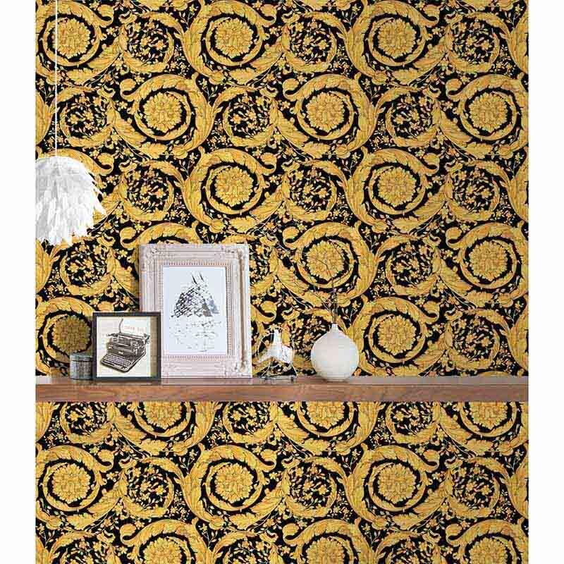 Tapete Schwarz, Anthrazit, Gold, Kupfer VERSACE Satintapete (935834)