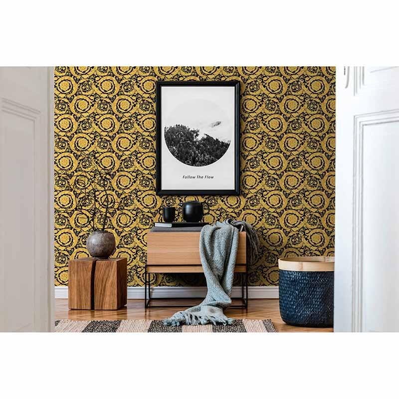 Tapete Schwarz, Anthrazit, Gold, Kupfer VERSACE Satintapete (935834)