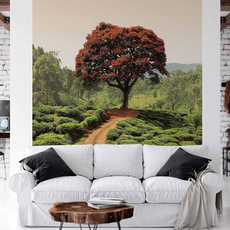 Digitaldruck-Tapete Red Tree And Hills In Sri Lanka livingwalls (DD119062)