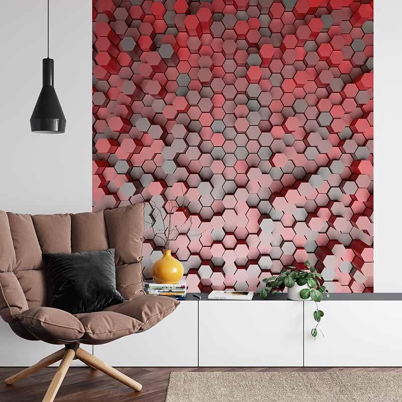 Digitaldruck-Tapete 3D Pentagons Red livingwalls (DD119055)
