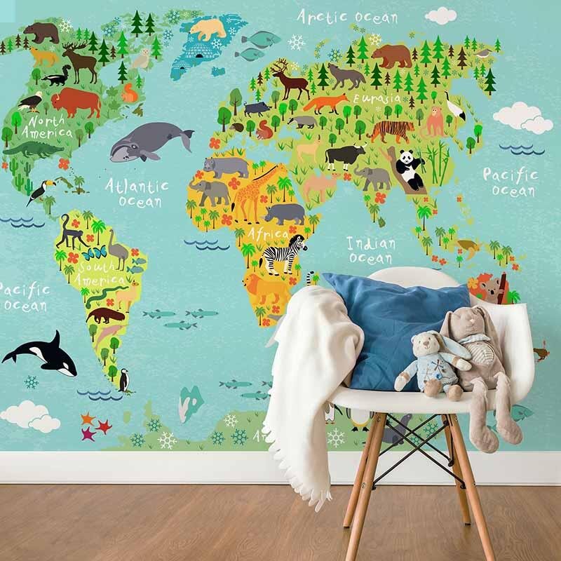 Digitaldruck-Tapete Kids World Map Animals livingwalls (DD119031)