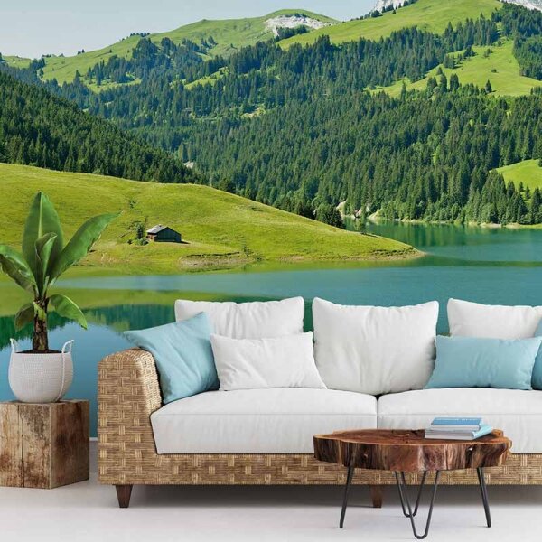 Digitaldruck-Tapete Swiss Mountain Lake Launensee Gstaad livingwalls (DD118972)
