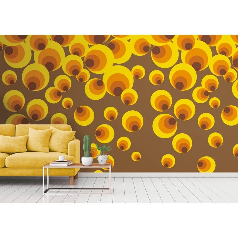 392581 Digitaldruck-Tapete Eye Catcher Retro Punkte Kreise Gelb Orange Vlies Fototapete livingwalls