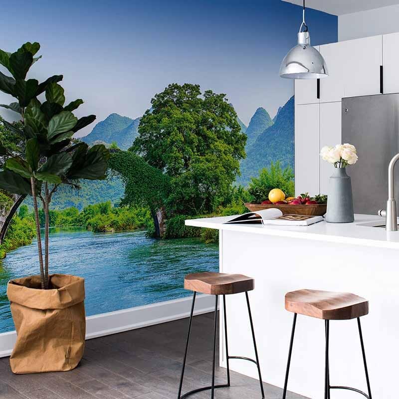 Digitaldruck-Tapete Bridge Crosses A River In China livingwalls (DD118896)