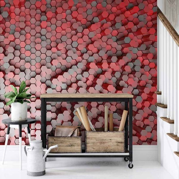 Digitaldruck-Tapete 3D Pentagons Red livingwalls (DD118893)