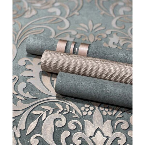 Tapete Gold, Kupfer, Grau, Silber, Rosa, Rose Marburg Vliestapete (32604)