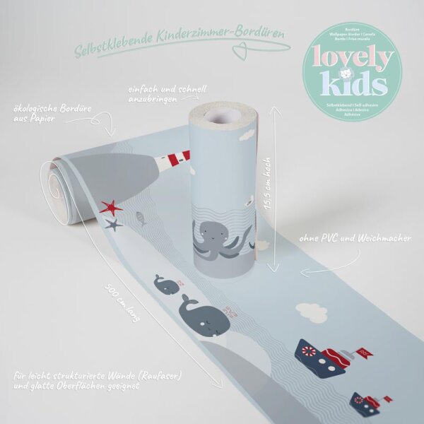 Bordüre Blau, Grau, Silber, Pastellfarben AS-Creation Papier (403761)