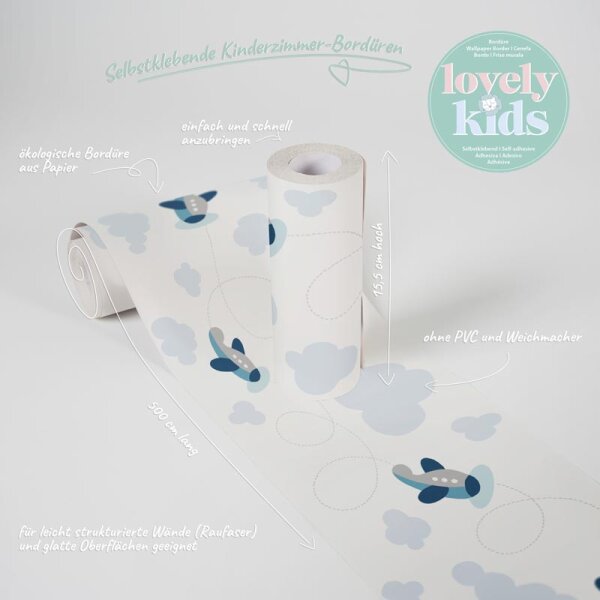 Bordüre Blau, Grau, Silber, Pastellfarben, Weiß AS-Creation Papier (403752)