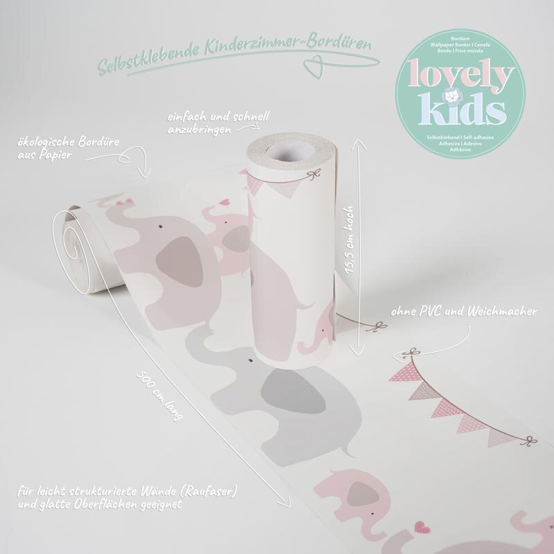 Bordüre Grau, Silber, Pastellfarben, Rosa, Rose, Weiß AS-Creation Papier (403749)