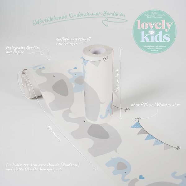 Bordüre Blau, Grau, Silber, Pastellfarben, Weiß AS-Creation Papier (403748)