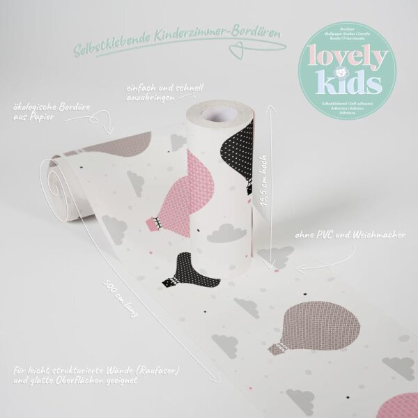 Bordüre Grau, Silber, Rosa, Rose, Schwarz, Anthrazit, Weiß AS-Creation Papier (403737)