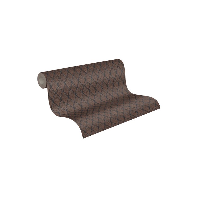 374842 Geometrische Art Déco Tapete Orange Schwarz Glitzer AS Creation