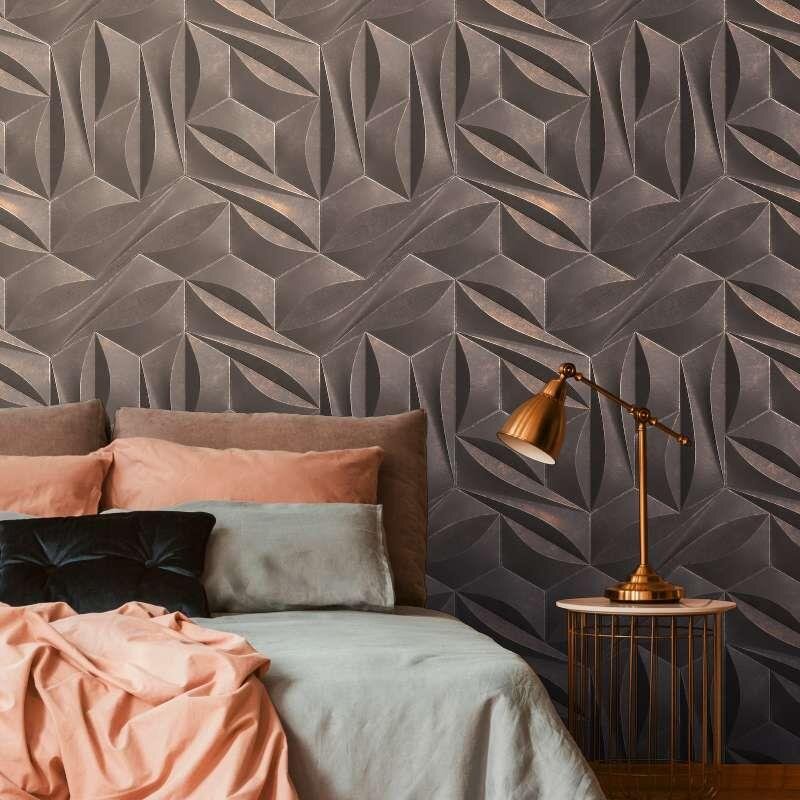 391792 Digitaldruck-Tapete Grafik Geometrie 3D Optik Grau Silber Vlies livingwalls