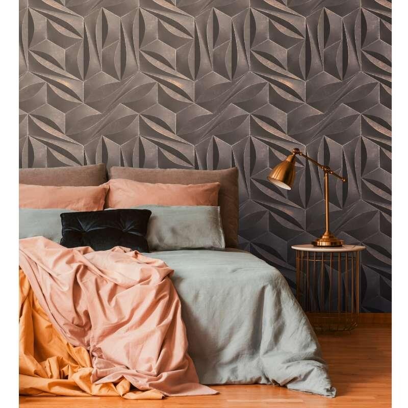 391792 Digitaldruck-Tapete Grafik Geometrie 3D Optik Grau Silber Vlies livingwalls