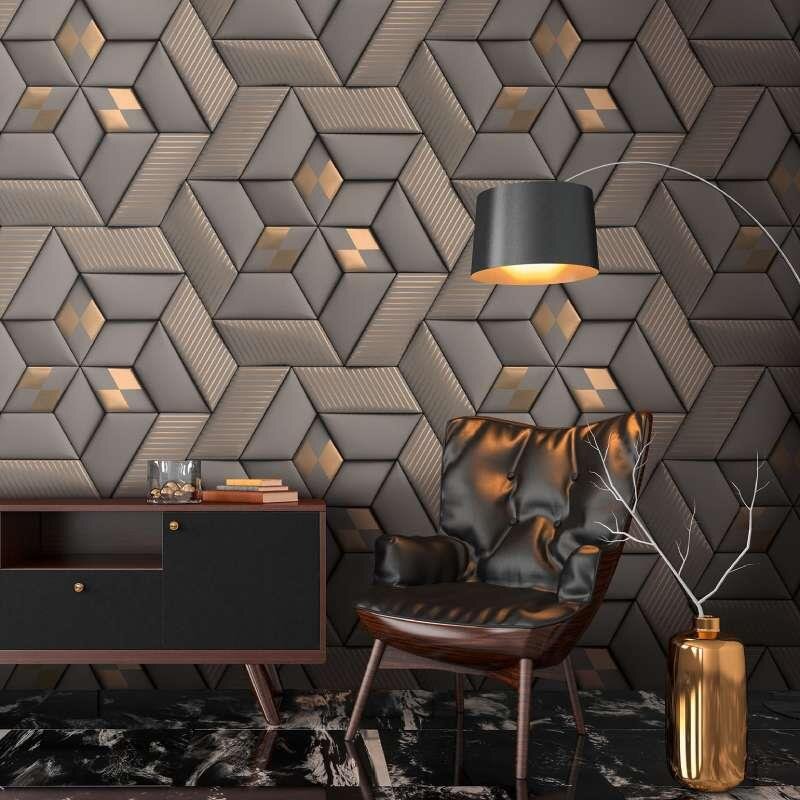391781 Digitaldruck-Tapete Grafik Geometrie 3D Optik Braun Grau Silber Gold Vlies livingwalls