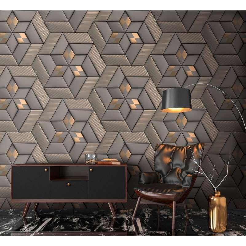 391781 Digitaldruck-Tapete Grafik Geometrie 3D Optik Braun Grau Silber Gold Vlies livingwalls