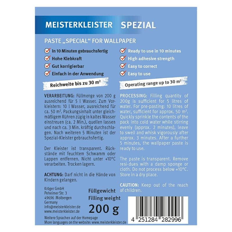 10 x 200 g Meisterkleister Spezial für alle Tapetenarten für 300m² (2 kg)