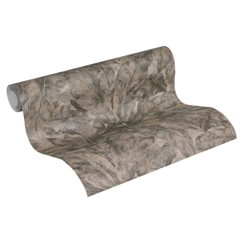 369271 Tapete Beige Creme Schwarz Anthrazit Blätter Dschungel Vliestapete livingwalls