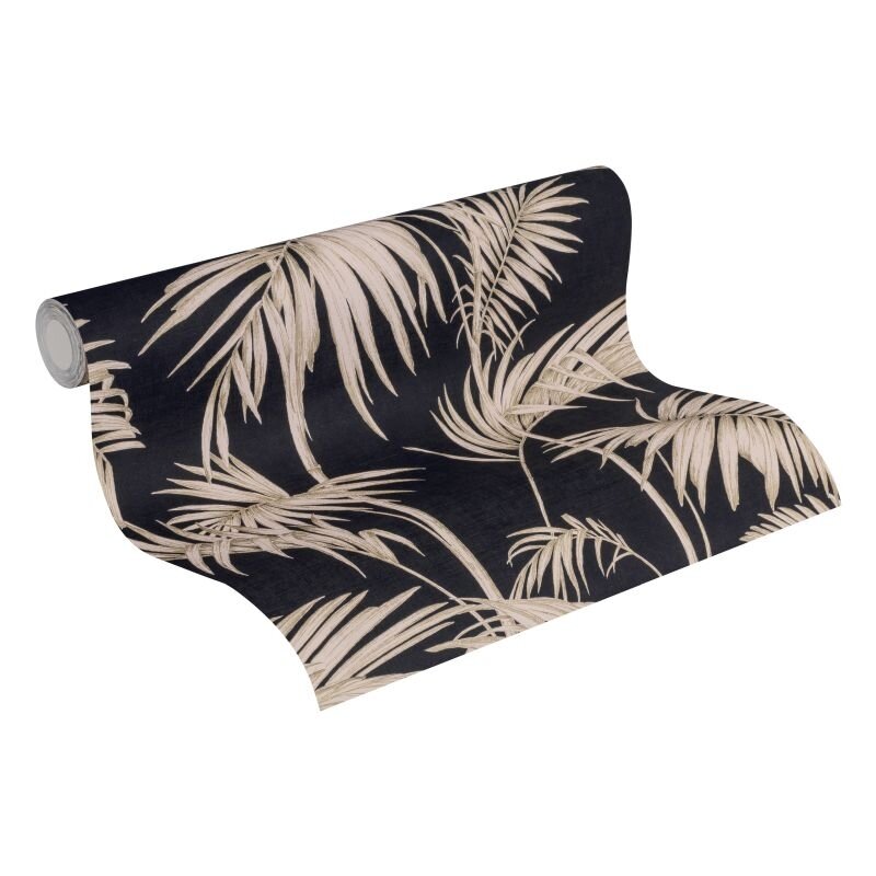 369191 Botanical Dschungel Tapete Blätter Zweige Schwarz Anthrazit Vliestapete livingwalls