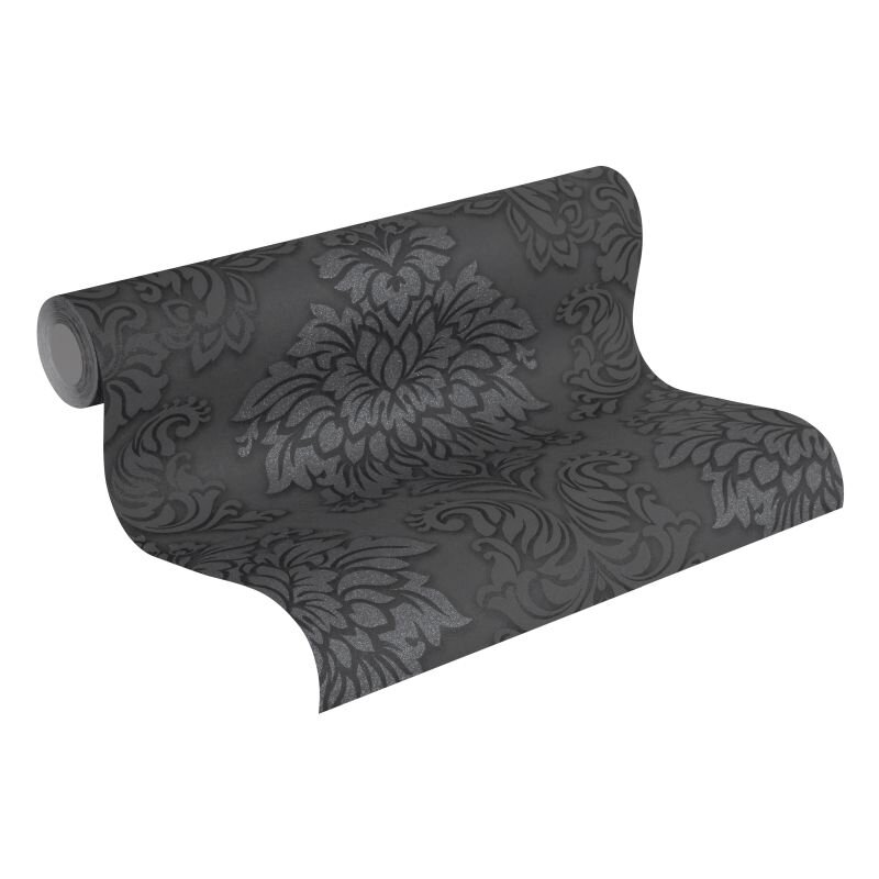 368984 Tapete Schwarz Anthrazit Barock Ornament Glitzer Vliestapete livingwalls