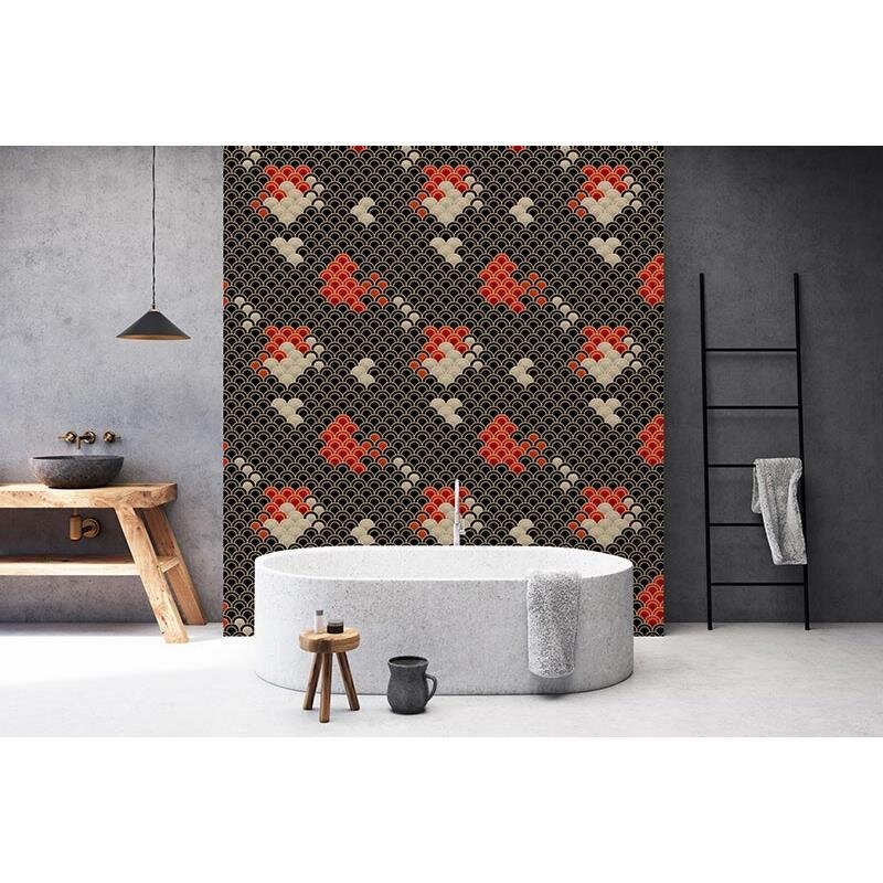 113417 Digitaldruck-Tapete Koi 1 Muster Schwarz Anthrazit Rot Vliestapete livingwalls