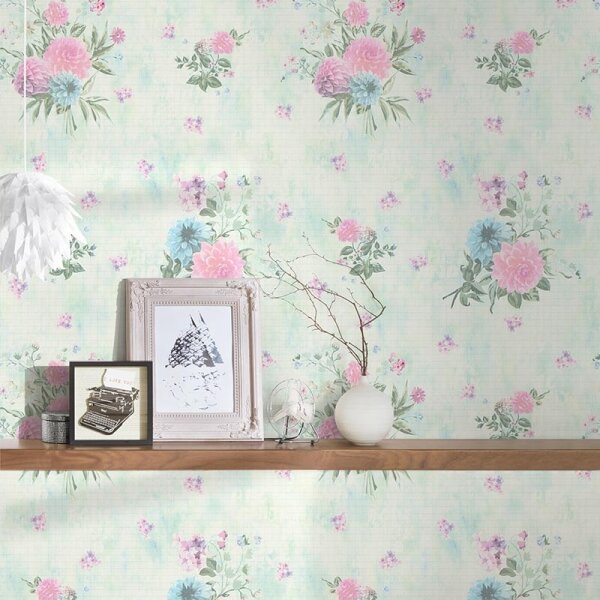 Tapete Blau, Grün, Rosa, Rose SALE AS-Creation Vliestapete 358733