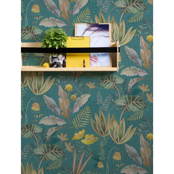 Tapete Petrol, Blau, Grün, Braun livingwalls Vliestapete (393483)