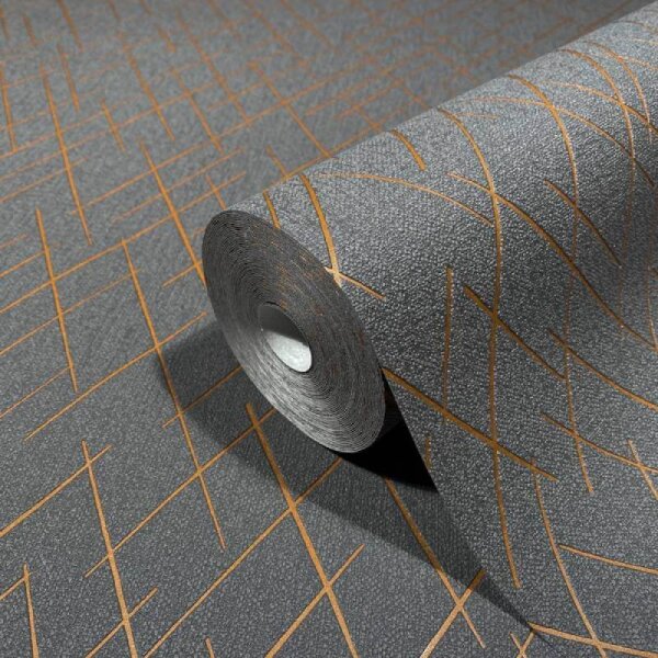 Tapete Grau, Silber, Schwarz, Anthrazit, Gold, Kupfer Novamur Vliestapete (82408)