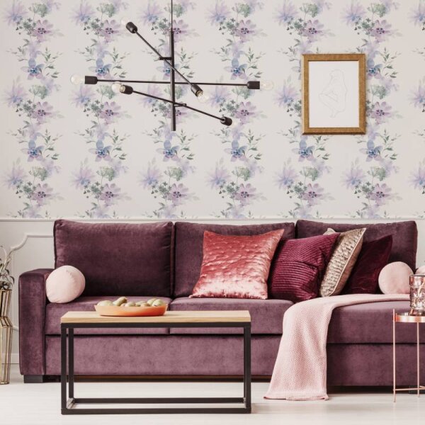 Tapete Grün, Lila, Flieder, Pastell, Weiß Novamur Vliestapete (81625)