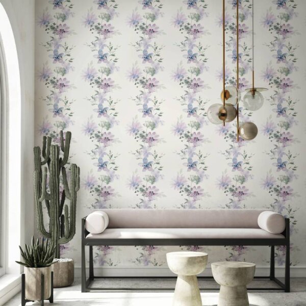 Tapete Grün, Lila, Flieder, Pastell, Weiß Novamur Vliestapete (81625)