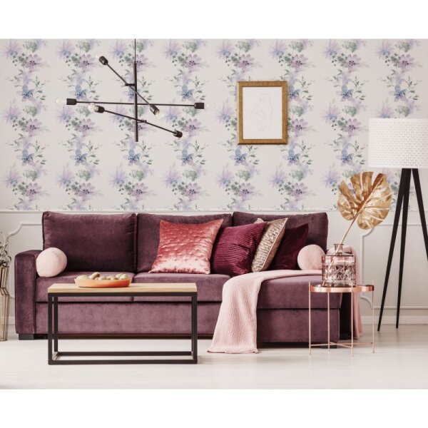 Tapete Grün, Lila, Flieder, Pastell, Weiß Novamur Vliestapete (81625)