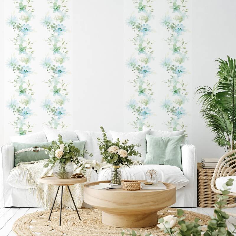 Tapete Blau, Grün, Pastell, Weiß Novamur Vliestapete (81624)