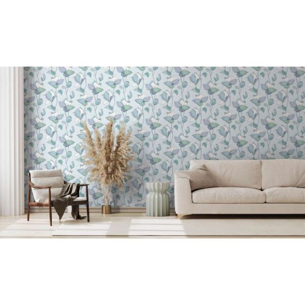 Tapete Blau, Grün, Pastellfarben Marburg Vliestapete (47473)