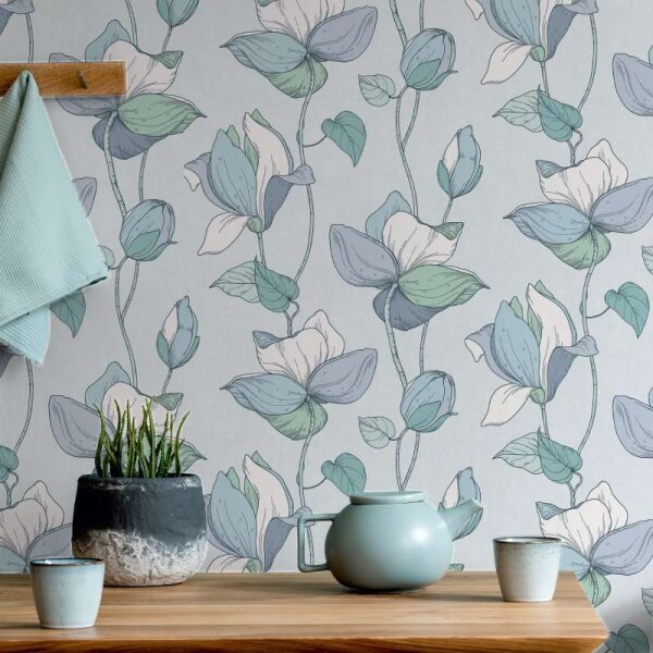 Tapete Blau, Grün, Pastellfarben Marburg Vliestapete (47473)