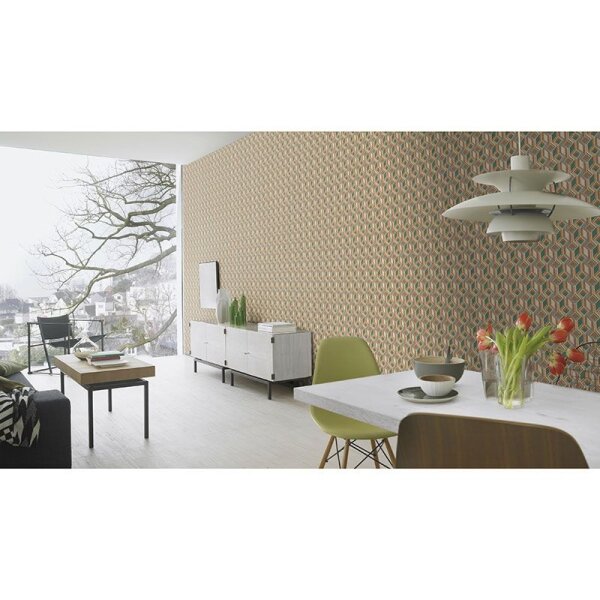 Tapete Beige, Blau, Grau, Grün, Orange, Petrol Rasch Vliestapete (746525)