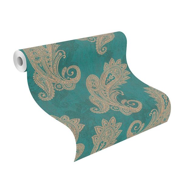 Tapete Blau, Gold, Kupfer, Grün, Petrol Rasch Vliestapete (746457)