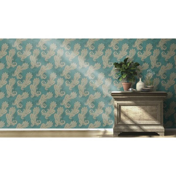 Tapete Blau, Gold, Kupfer, Grün, Petrol Rasch Vliestapete (746457)