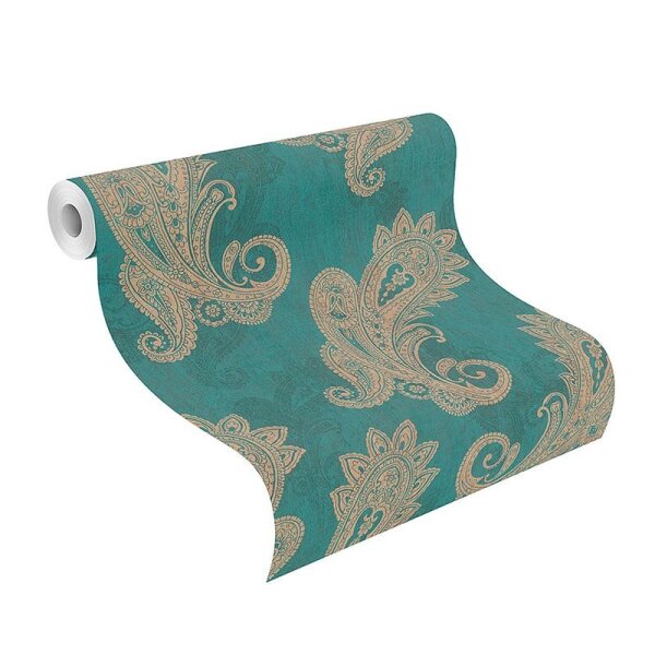 Tapete Blau, Gold, Kupfer, Grün, Petrol Rasch Vliestapete (746457)