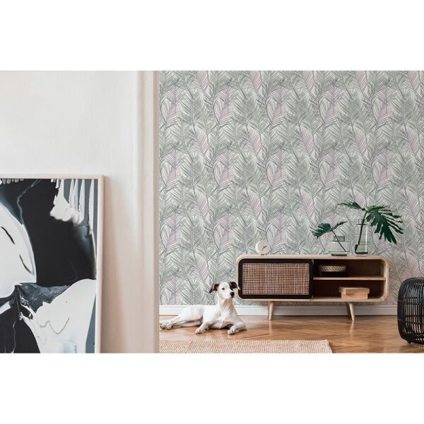 Tapete Grau, Silber, Grün, Rosa, Rose, Weiß innova Vliestapete (390382)