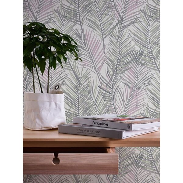 Tapete Grau, Silber, Grün, Rosa, Rose, Weiß innova Vliestapete (390382)