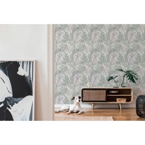 Tapete Grau, Silber, Grün, Rosa, Rose, Weiß innova Vliestapete (390382)