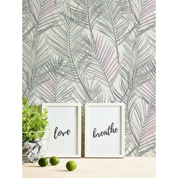 Tapete Grau, Silber, Grün, Rosa, Rose, Weiß innova Vliestapete (390382)