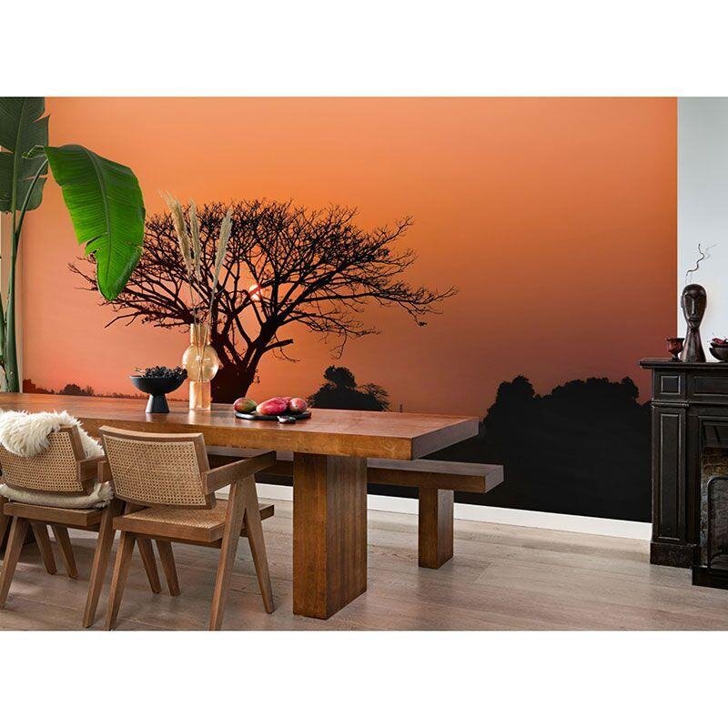 363647 Digitaldruck-Tapete Bäume Wald Landschaft Orange Rot Schwarz Rasch