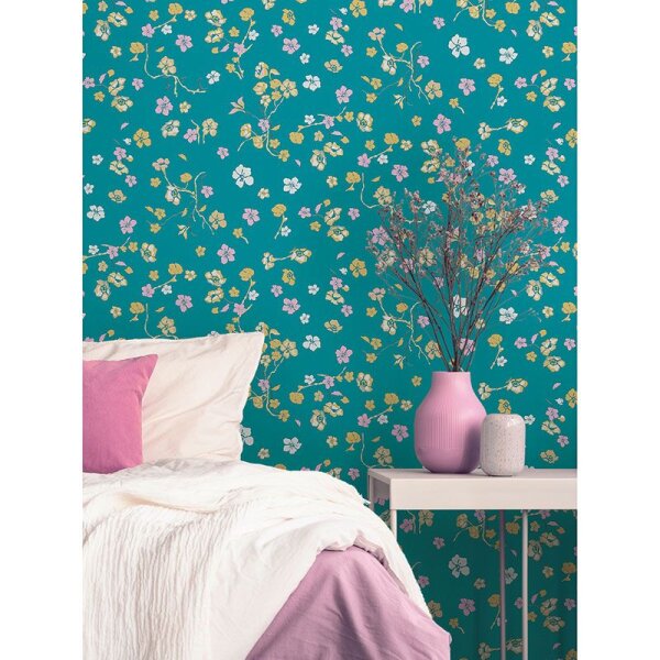 Tapete Blau, Gelb, Vanille, Grün, Petrol, Türkis livingwalls Vliestapete (389072)