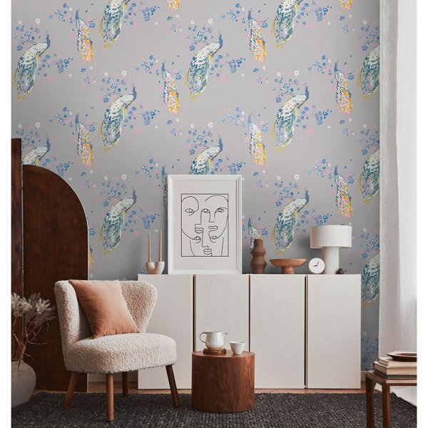 Tapete Blau, Bunt, Grau, Silber livingwalls Vliestapete (389065)