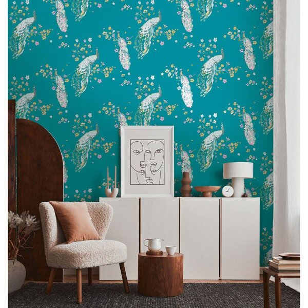 Tapete Blau, Bunt, Grün, Petrol, Türkis livingwalls Vliestapete (389062)