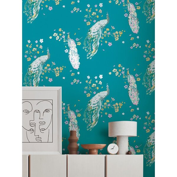 Tapete Blau, Bunt, Grün, Petrol, Türkis livingwalls Vliestapete (389062)