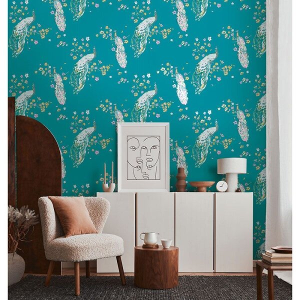Tapete Blau, Bunt, Grün, Petrol, Türkis livingwalls Vliestapete (389062)